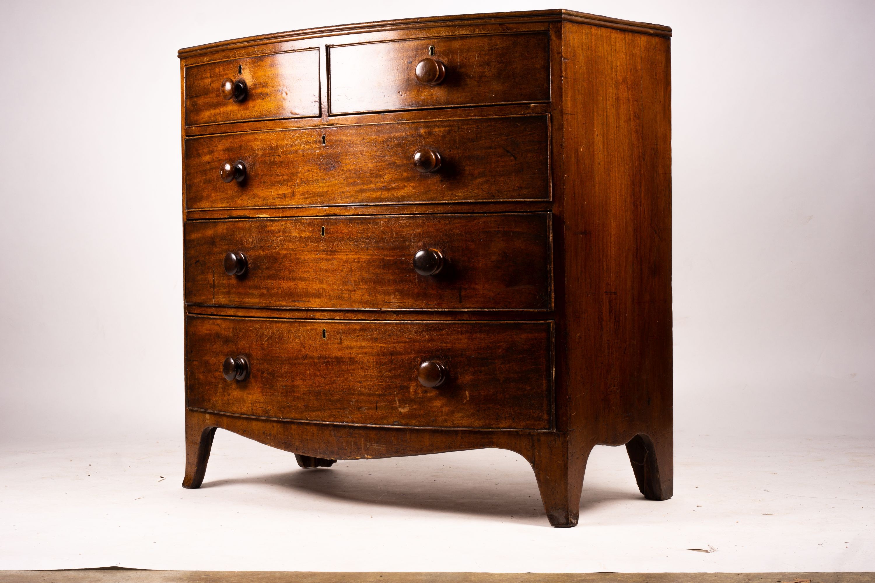 A George IV banded mahogany bowfront chest, width 108cm, depth 57cm, height 105cm